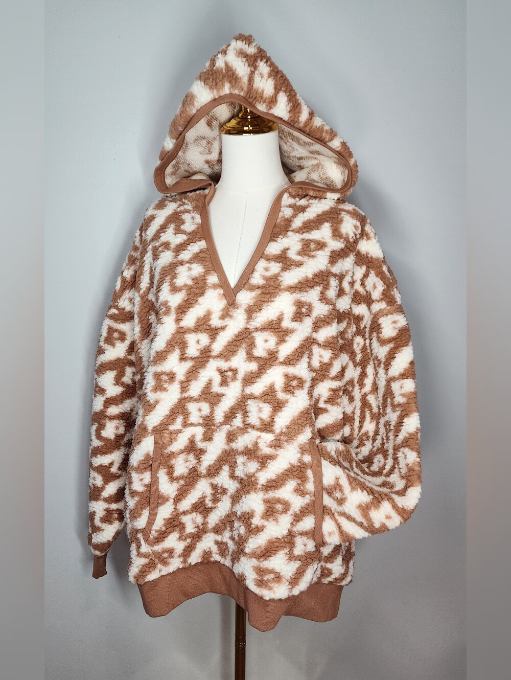 PINK Victoria's Secret Fuzzy Teddy Sherpa Hoodie Oversized Pullover Size XL
